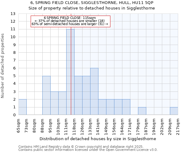 6, SPRING FIELD CLOSE, SIGGLESTHORNE, HULL, HU11 5QP: Size of property relative to detached houses houses in Sigglesthorne