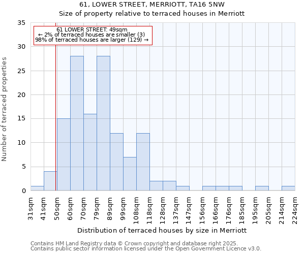 61, LOWER STREET, MERRIOTT, TA16 5NW: Size of property relative to terraced houses houses in Merriott