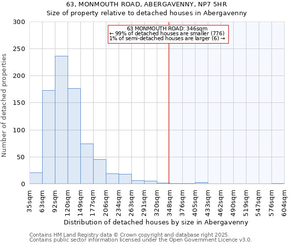 63, MONMOUTH ROAD, ABERGAVENNY, NP7 5HR: Size of property relative to detached houses houses in Abergavenny