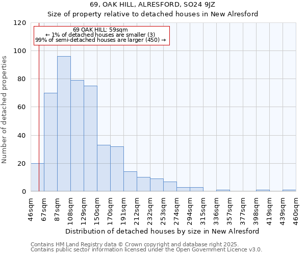 69, OAK HILL, ALRESFORD, SO24 9JZ: Size of property relative to detached houses houses in New Alresford
