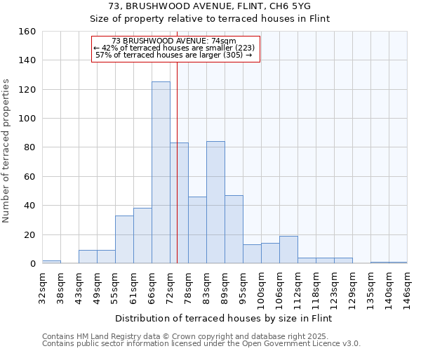 73, BRUSHWOOD AVENUE, FLINT, CH6 5YG: Size of property relative to terraced houses houses in Flint