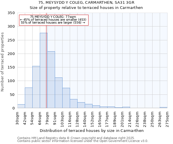 75, MEYSYDD Y COLEG, CARMARTHEN, SA31 3GR: Size of property relative to terraced houses houses in Carmarthen