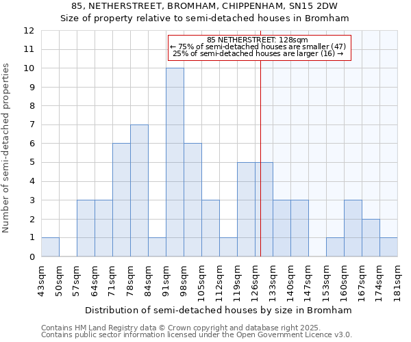 85, NETHERSTREET, BROMHAM, CHIPPENHAM, SN15 2DW: Size of property relative to semi-detached houses houses in Bromham