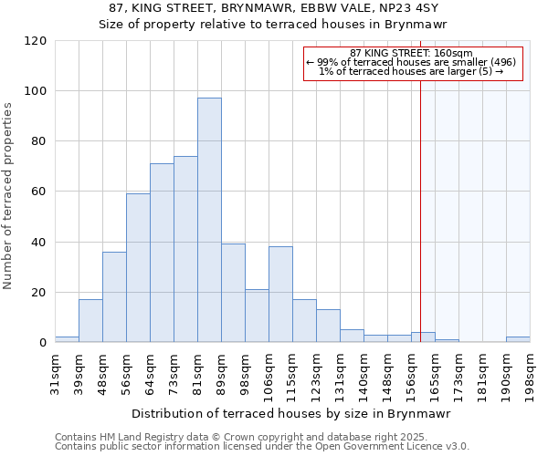 87, KING STREET, BRYNMAWR, EBBW VALE, NP23 4SY: Size of property relative to terraced houses houses in Brynmawr