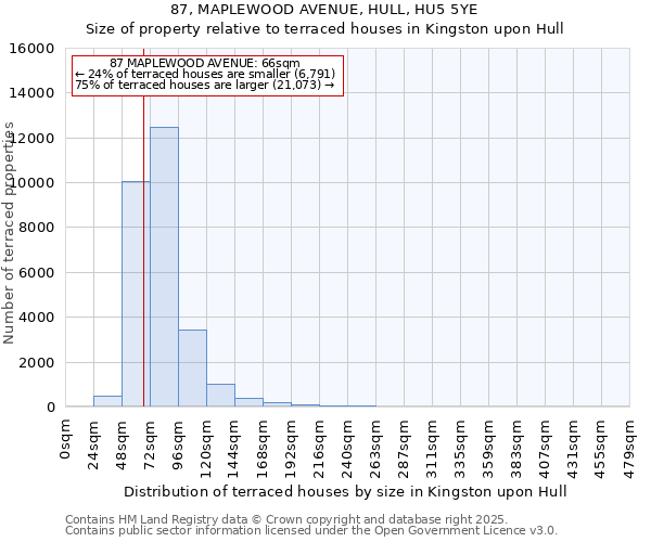 87, MAPLEWOOD AVENUE, HULL, HU5 5YE: Size of property relative to terraced houses houses in Kingston upon Hull