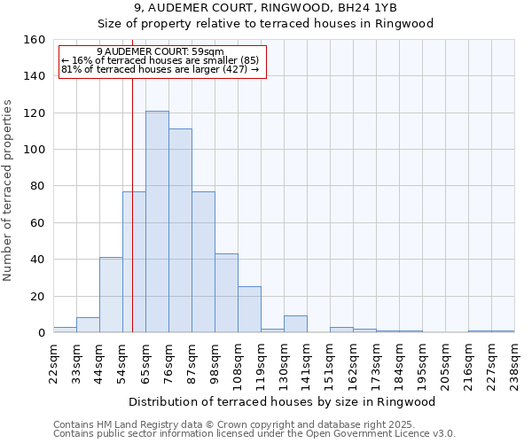9, AUDEMER COURT, RINGWOOD, BH24 1YB: Size of property relative to terraced houses houses in Ringwood