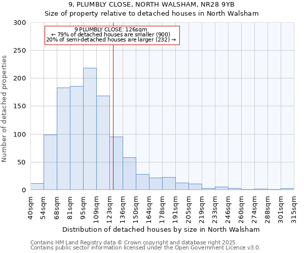 9, PLUMBLY CLOSE, NORTH WALSHAM, NR28 9YB: Size of property relative to detached houses houses in North Walsham