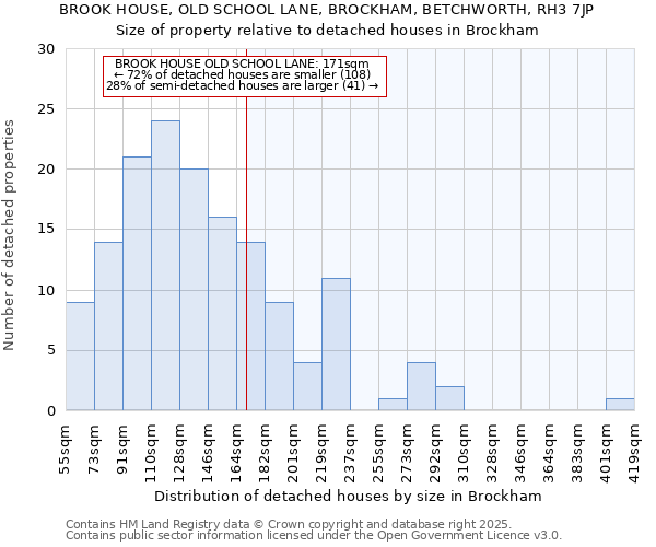 BROOK HOUSE, OLD SCHOOL LANE, BROCKHAM, BETCHWORTH, RH3 7JP: Size of property relative to detached houses houses in Brockham