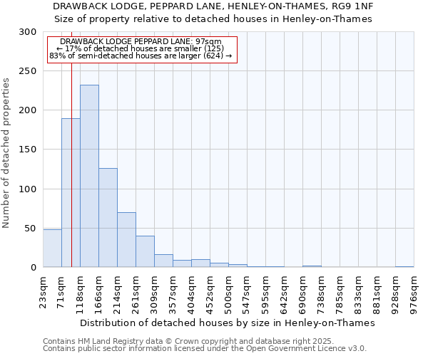 DRAWBACK LODGE, PEPPARD LANE, HENLEY-ON-THAMES, RG9 1NF: Size of property relative to detached houses houses in Henley-on-Thames
