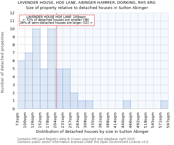 LAVENDER HOUSE, HOE LANE, ABINGER HAMMER, DORKING, RH5 6RG: Size of property relative to detached houses houses in Sutton Abinger