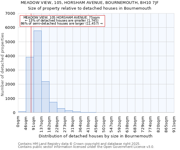 MEADOW VIEW, 105, HORSHAM AVENUE, BOURNEMOUTH, BH10 7JF: Size of property relative to detached houses houses in Bournemouth