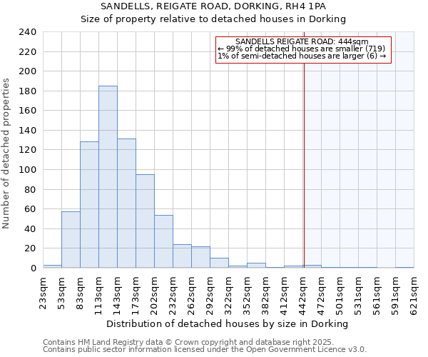SANDELLS, REIGATE ROAD, DORKING, RH4 1PA: Size of property relative to detached houses houses in Dorking