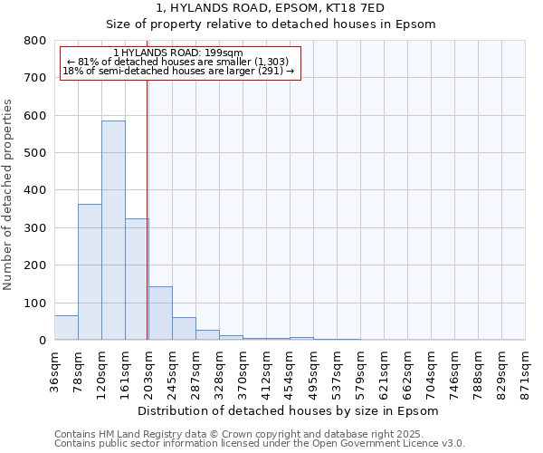 1, HYLANDS ROAD, EPSOM, KT18 7ED: Size of property relative to detached houses houses in Epsom