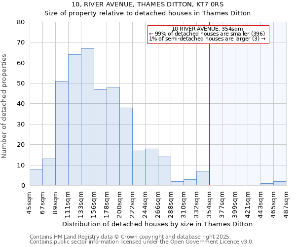 10, RIVER AVENUE, THAMES DITTON, KT7 0RS: Size of property relative to detached houses houses in Thames Ditton
