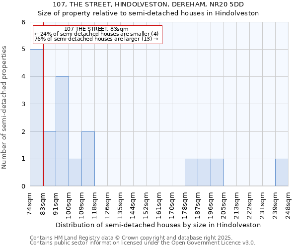 107, THE STREET, HINDOLVESTON, DEREHAM, NR20 5DD: Size of property relative to semi-detached houses houses in Hindolveston