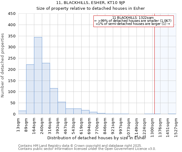 11, BLACKHILLS, ESHER, KT10 9JP: Size of property relative to detached houses houses in Esher