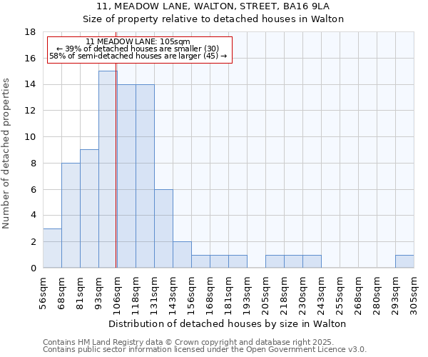 11, MEADOW LANE, WALTON, STREET, BA16 9LA: Size of property relative to detached houses houses in Walton