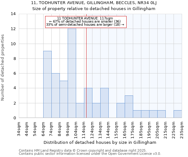 11, TODHUNTER AVENUE, GILLINGHAM, BECCLES, NR34 0LJ: Size of property relative to detached houses houses in Gillingham