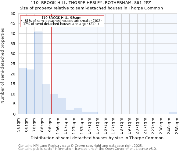 110, BROOK HILL, THORPE HESLEY, ROTHERHAM, S61 2PZ: Size of property relative to semi-detached houses houses in Thorpe Common