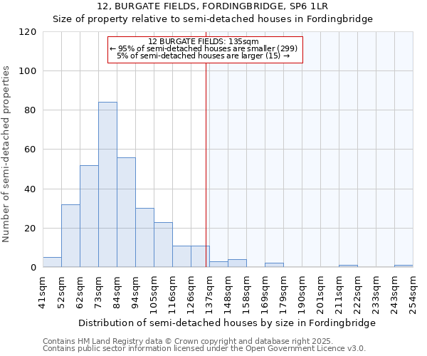 12, BURGATE FIELDS, FORDINGBRIDGE, SP6 1LR: Size of property relative to semi-detached houses houses in Fordingbridge
