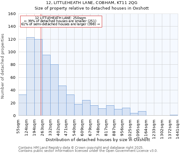 12, LITTLEHEATH LANE, COBHAM, KT11 2QG: Size of property relative to detached houses houses in Oxshott