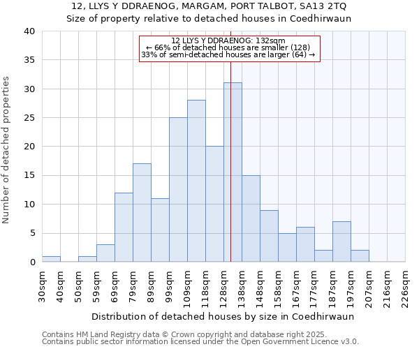 12, LLYS Y DDRAENOG, MARGAM, PORT TALBOT, SA13 2TQ: Size of property relative to detached houses houses in Coedhirwaun