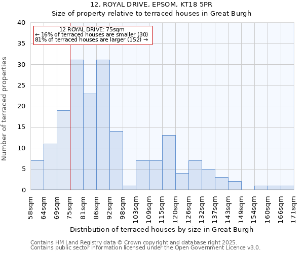 12, ROYAL DRIVE, EPSOM, KT18 5PR: Size of property relative to terraced houses houses in Great Burgh