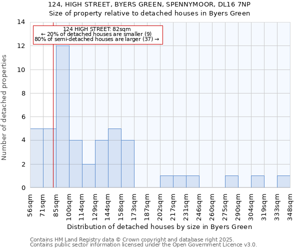 124, HIGH STREET, BYERS GREEN, SPENNYMOOR, DL16 7NP: Size of property relative to detached houses houses in Byers Green