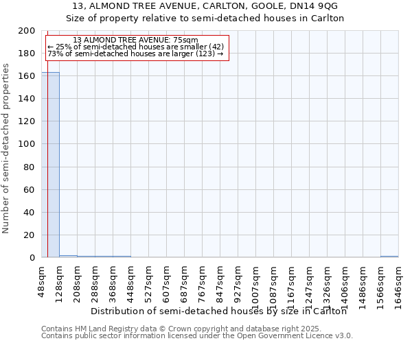 13, ALMOND TREE AVENUE, CARLTON, GOOLE, DN14 9QG: Size of property relative to semi-detached houses houses in Carlton