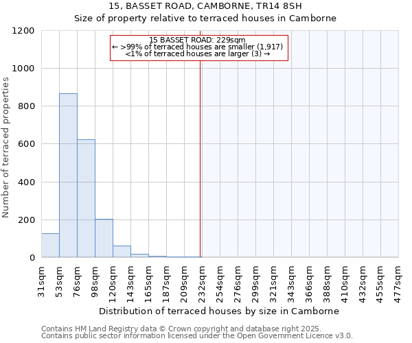 15, BASSET ROAD, CAMBORNE, TR14 8SH: Size of property relative to terraced houses houses in Camborne