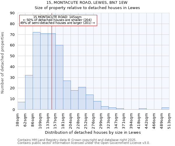 15, MONTACUTE ROAD, LEWES, BN7 1EW: Size of property relative to detached houses houses in Lewes