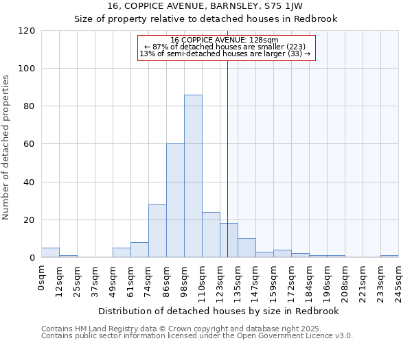 16, COPPICE AVENUE, BARNSLEY, S75 1JW: Size of property relative to detached houses houses in Redbrook