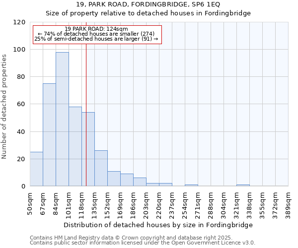 19, PARK ROAD, FORDINGBRIDGE, SP6 1EQ: Size of property relative to detached houses houses in Fordingbridge