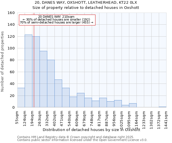20, DANES WAY, OXSHOTT, LEATHERHEAD, KT22 0LX: Size of property relative to detached houses houses in Oxshott