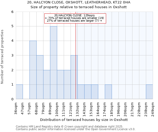 20, HALCYON CLOSE, OXSHOTT, LEATHERHEAD, KT22 0HA: Size of property relative to terraced houses houses in Oxshott