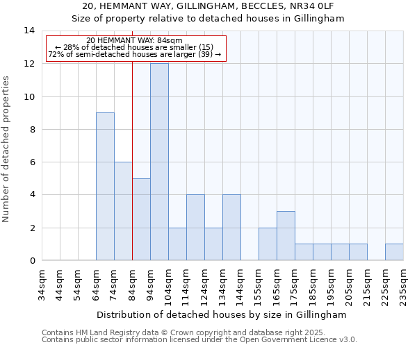 20, HEMMANT WAY, GILLINGHAM, BECCLES, NR34 0LF: Size of property relative to detached houses houses in Gillingham