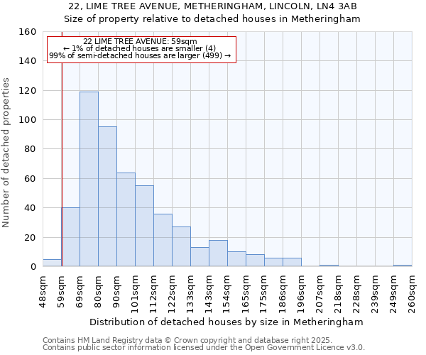 22, LIME TREE AVENUE, METHERINGHAM, LINCOLN, LN4 3AB: Size of property relative to detached houses houses in Metheringham
