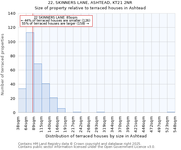 22, SKINNERS LANE, ASHTEAD, KT21 2NR: Size of property relative to terraced houses houses in Ashtead