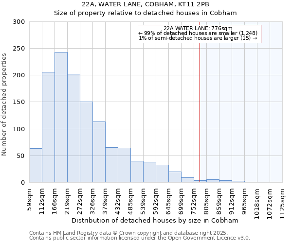 22A, WATER LANE, COBHAM, KT11 2PB: Size of property relative to detached houses houses in Cobham