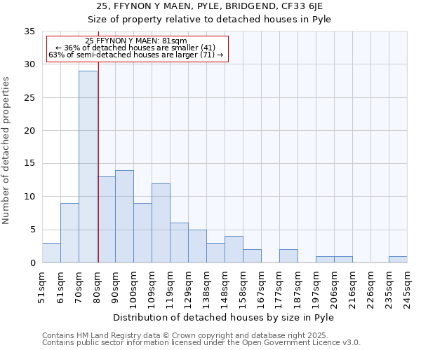 25, FFYNON Y MAEN, PYLE, BRIDGEND, CF33 6JE: Size of property relative to detached houses houses in Pyle