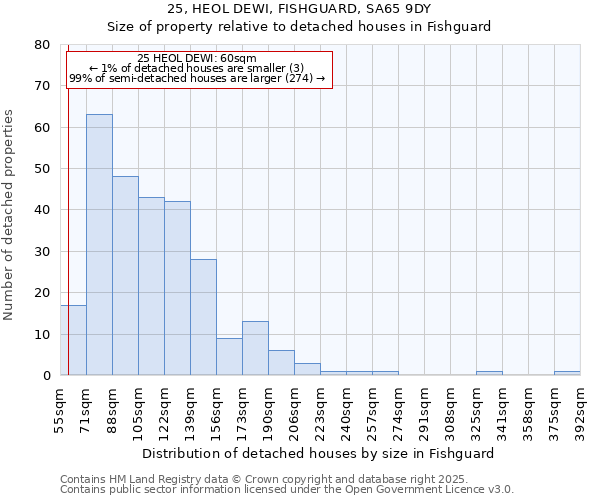 25, HEOL DEWI, FISHGUARD, SA65 9DY: Size of property relative to detached houses houses in Fishguard