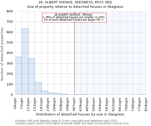 26, ALBERT AVENUE, SKEGNESS, PE25 3DQ: Size of property relative to detached houses houses in Skegness