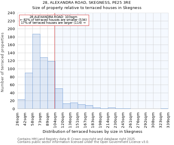 28, ALEXANDRA ROAD, SKEGNESS, PE25 3RE: Size of property relative to terraced houses houses in Skegness