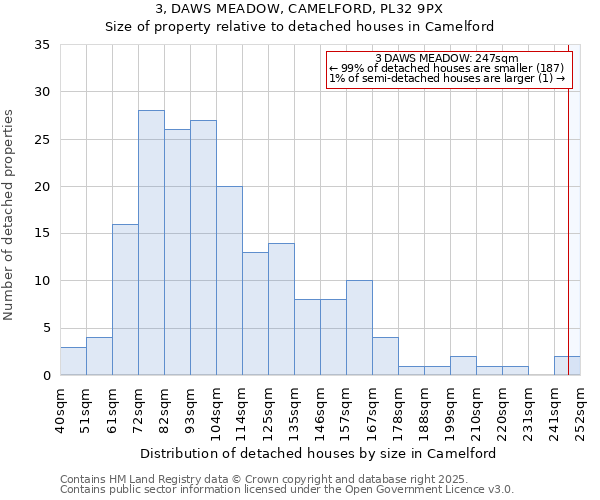 3, DAWS MEADOW, CAMELFORD, PL32 9PX: Size of property relative to detached houses houses in Camelford