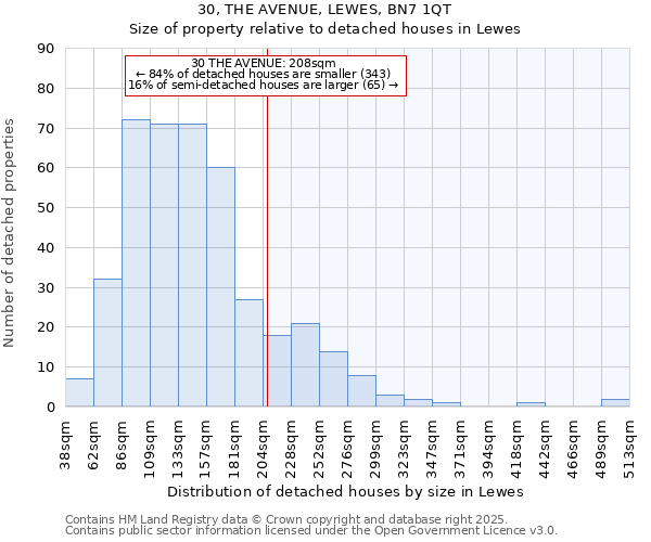 30, THE AVENUE, LEWES, BN7 1QT: Size of property relative to detached houses houses in Lewes