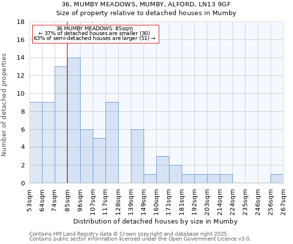 36, MUMBY MEADOWS, MUMBY, ALFORD, LN13 9GF: Size of property relative to detached houses houses in Mumby