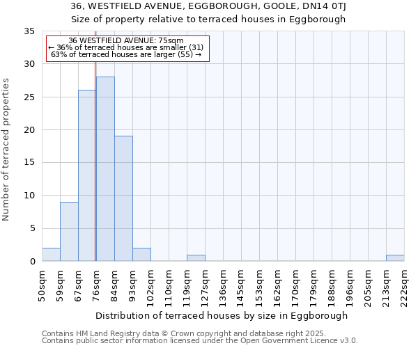36, WESTFIELD AVENUE, EGGBOROUGH, GOOLE, DN14 0TJ: Size of property relative to terraced houses houses in Eggborough