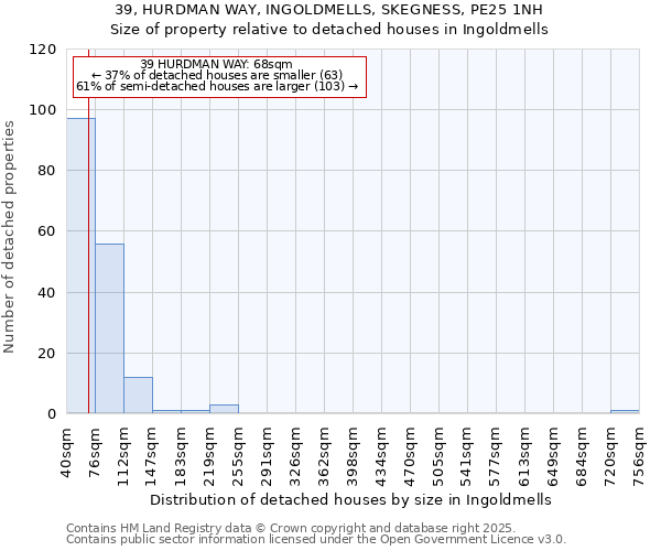 39, HURDMAN WAY, INGOLDMELLS, SKEGNESS, PE25 1NH: Size of property relative to detached houses houses in Ingoldmells