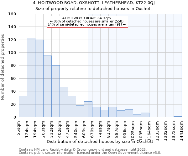 4, HOLTWOOD ROAD, OXSHOTT, LEATHERHEAD, KT22 0QJ: Size of property relative to detached houses houses in Oxshott