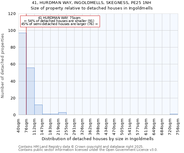 41, HURDMAN WAY, INGOLDMELLS, SKEGNESS, PE25 1NH: Size of property relative to detached houses houses in Ingoldmells